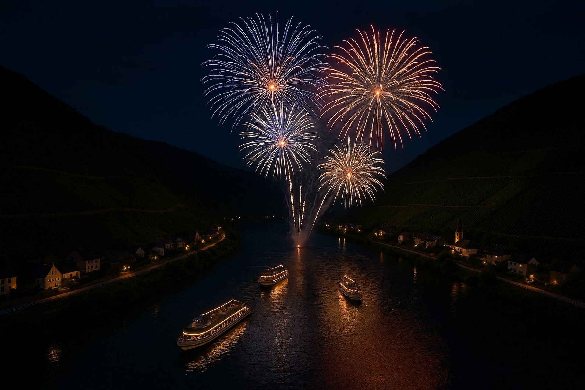 Fireworks over a river